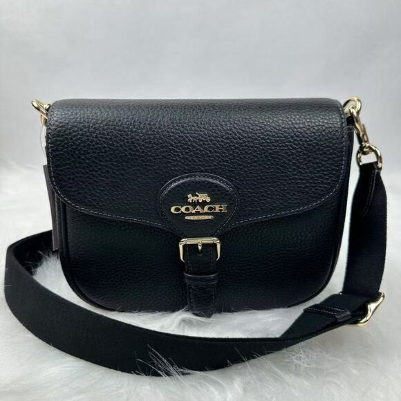 COACH Amelia Saddle Bag Shoulder/Crossbody Bag In Leather CP107 Gold/Black NWT - Picture 1 of 9